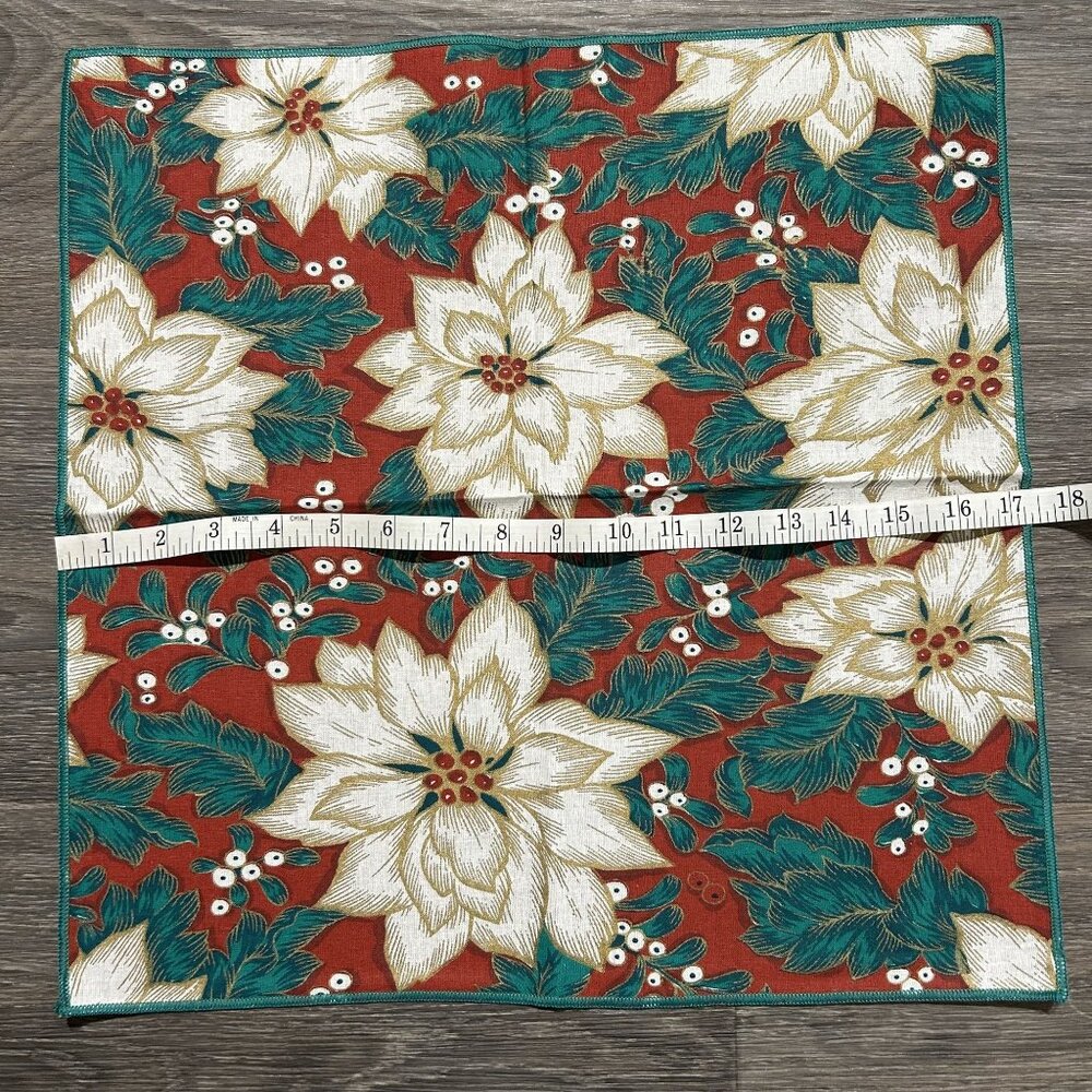 Set of 8 Christmas Poinsettia Cloth Napkins Linens Red Green Holiday Table Decor - Picture 4 of 6